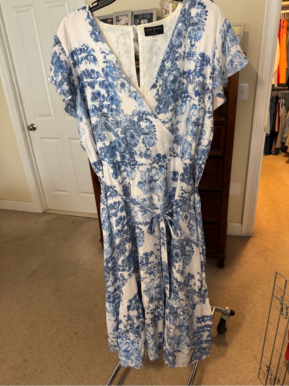 Lane Bryant White and Blue Floral Wrap Midi Dress